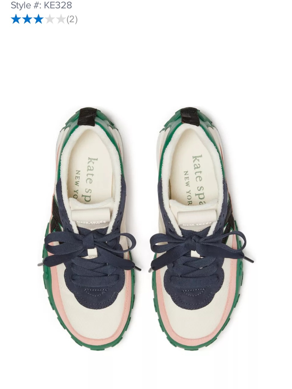 Kate Spade “K as in Kate” Sneakers-Cream, Pink, Green & Navy Colorblock Size 8 - Picture 3 of 8